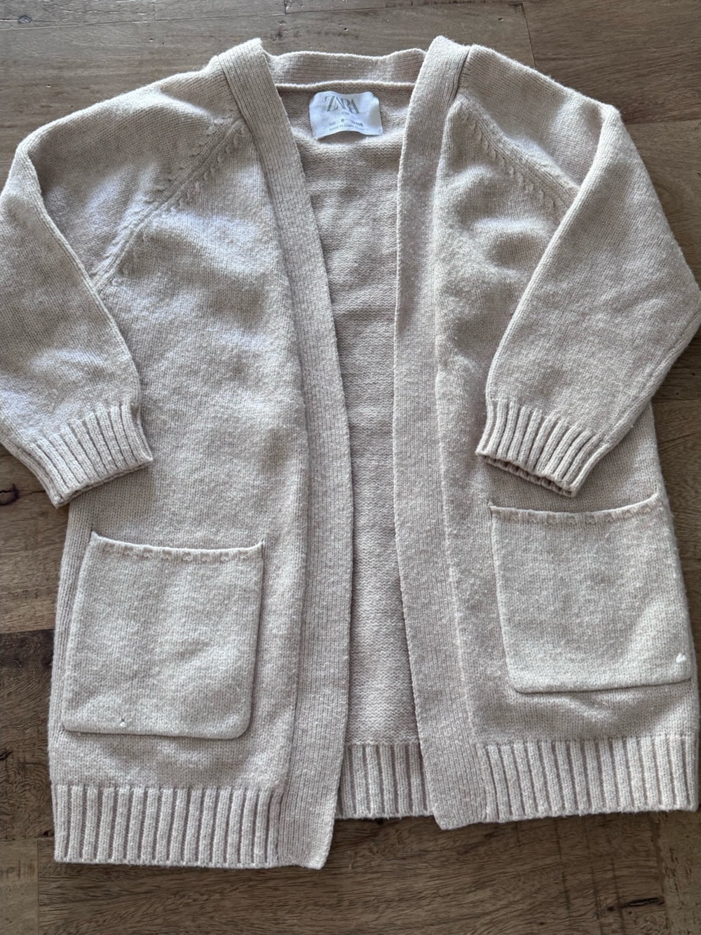 Zara Cozy Open-Front kids Cardigan Sweater Cream sz 6
